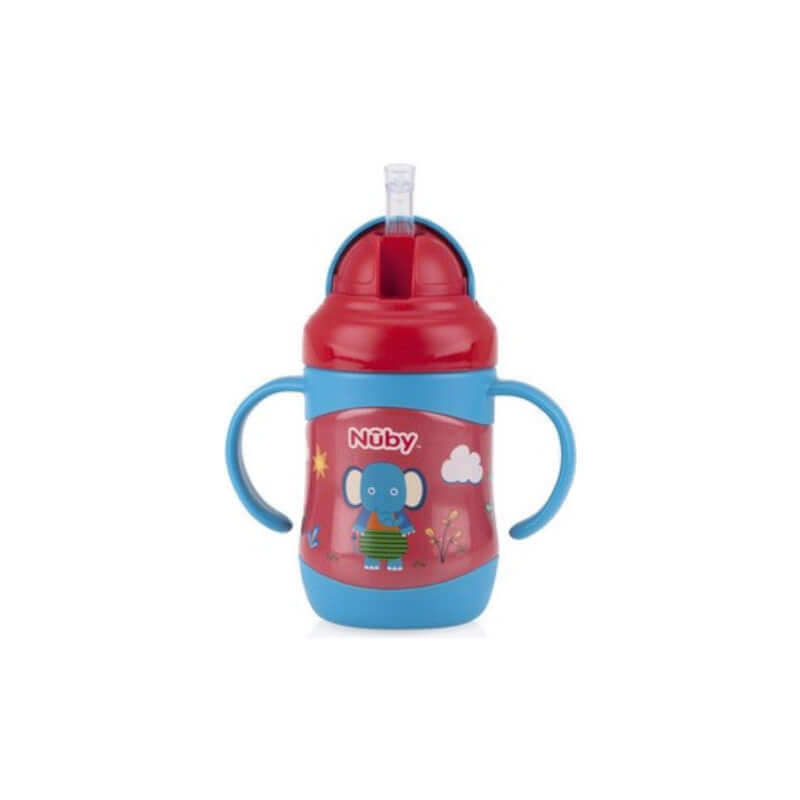 Nuby 1 Pk 7oz/220ml Twin Handle No Spill Printed Stainless Steel Clik-It Flip-It