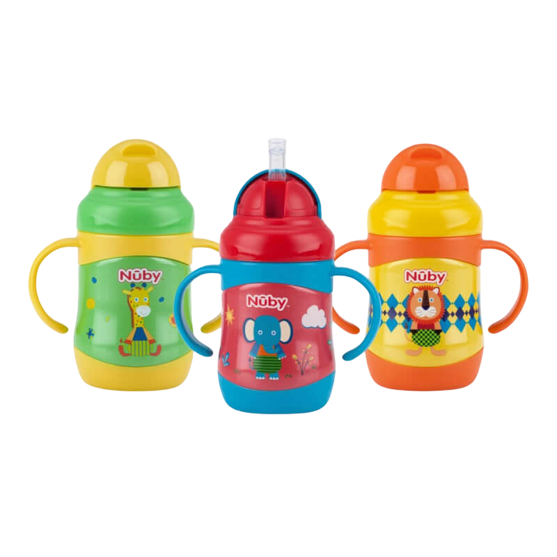 Nuby 1 Pk 7oz/220ml Twin Handle No Spill Printed Stainless Steel Clik-It Flip-It