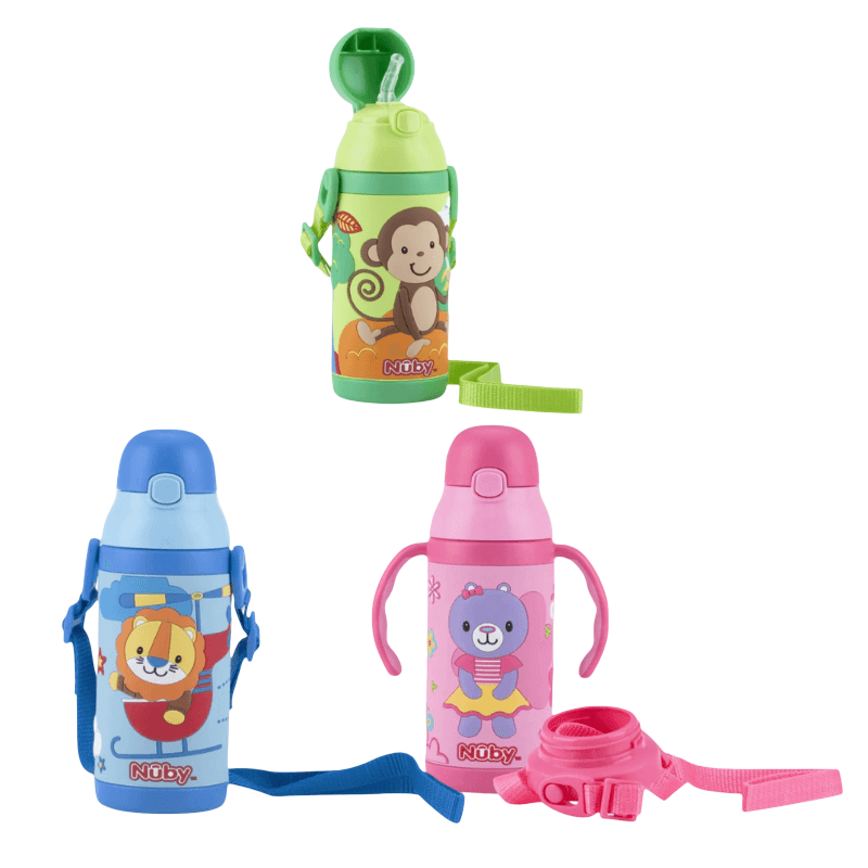 Nuby Twin Handle 3D Printed Stainless Steel Cup with Exchangeable Strap 385ml