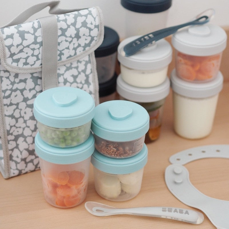 Beaba Expert Pack Meal & Food Storage Set - 12 Clip Portions + 2 Silicone Spoons - Eucalyptus