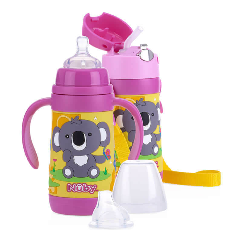 Nuby 3-Stage Stainless Steel Cup Set with 3D Sleeve 300ml
