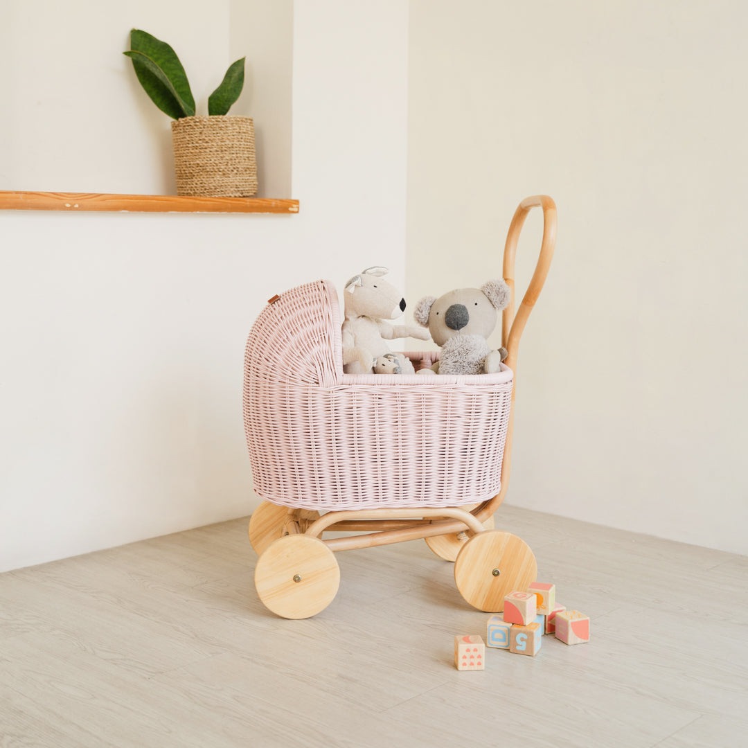 MOMIJI Colette Rattan Doll Stroller - Pink