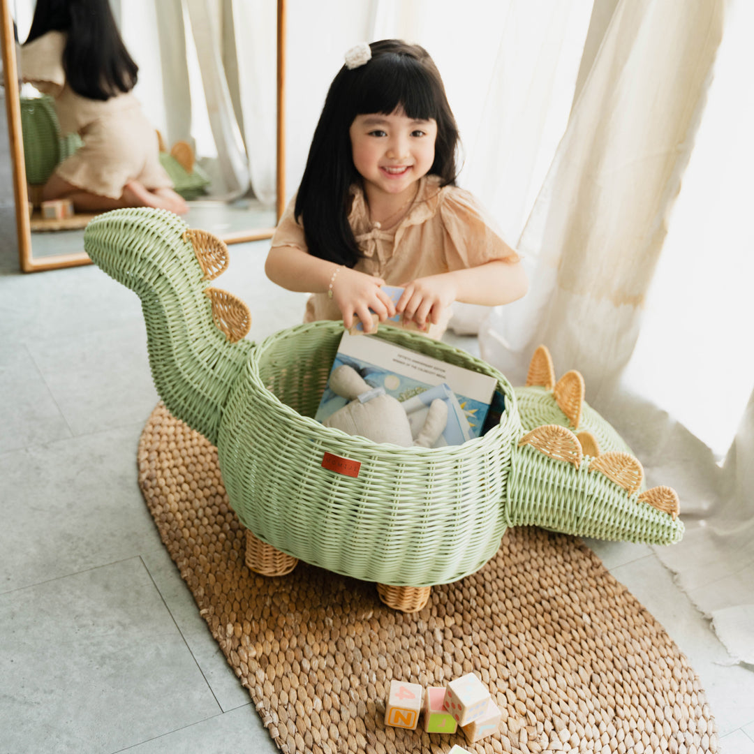 MOMIJI Dinosaur Storage Basket - Extra Large Mint Green