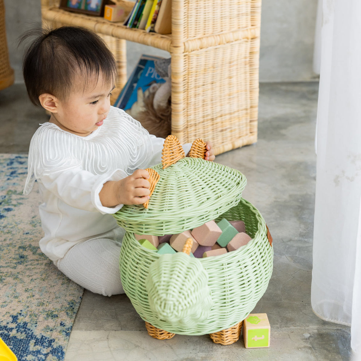 MOMIJI Dinosaur Storage Basket - Medium Mint Green