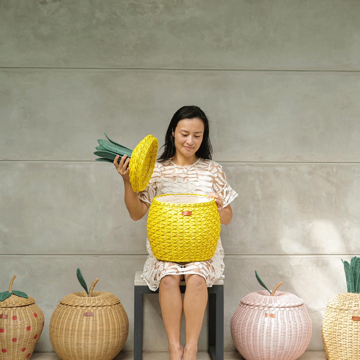 MOMIJI Pineapple Storage Basket Medium - Yellow