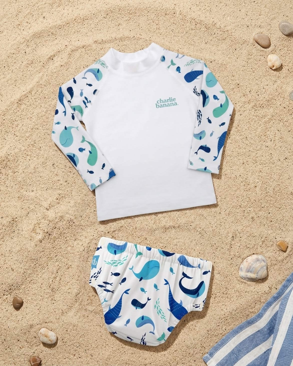 Charlie Banana Reusable Swim Diaper Snaps - The Whale on White