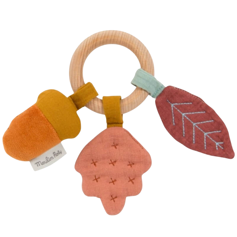 Moulin Roty Après la Pluie Wooden Oak Tree Ring Rattle 19cm