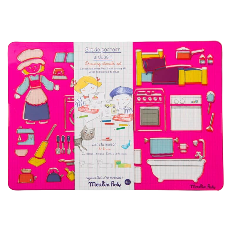 Moulin Roty Aujourd'hui c'est Mercredi Stencil Set - In The House 27x19cm