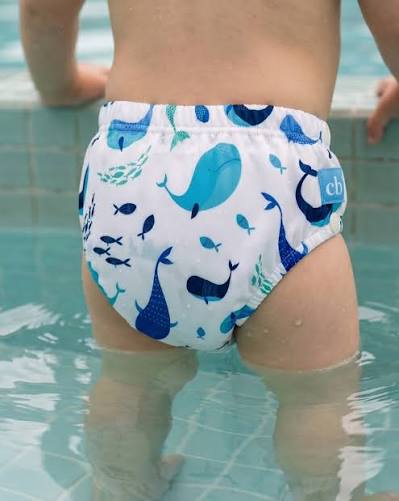 Charlie Banana Reusable Swim Diaper Snaps - The Whale on White