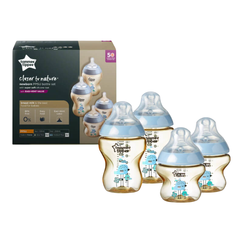 Tommee Tippee Closer to Nature Newborn PPSU Bottle Set (2x150ml + 2x260ml) - Blue