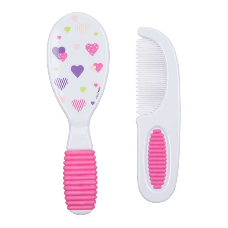 Nuby Comb and Brush - Pink Striped Hearts