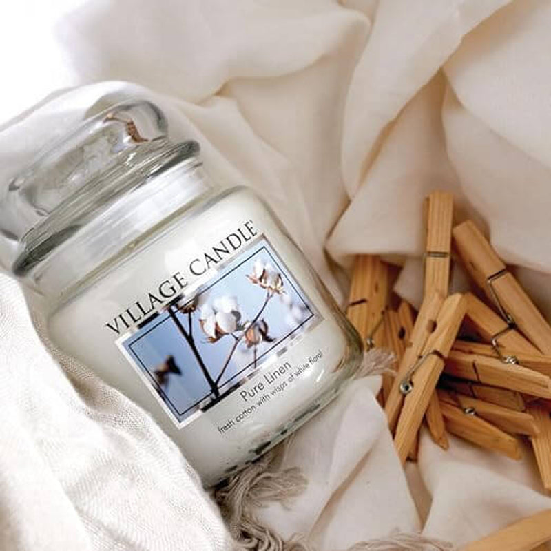 Village Candle Large Glass Apothecary Jar 26oz - Pure Linen