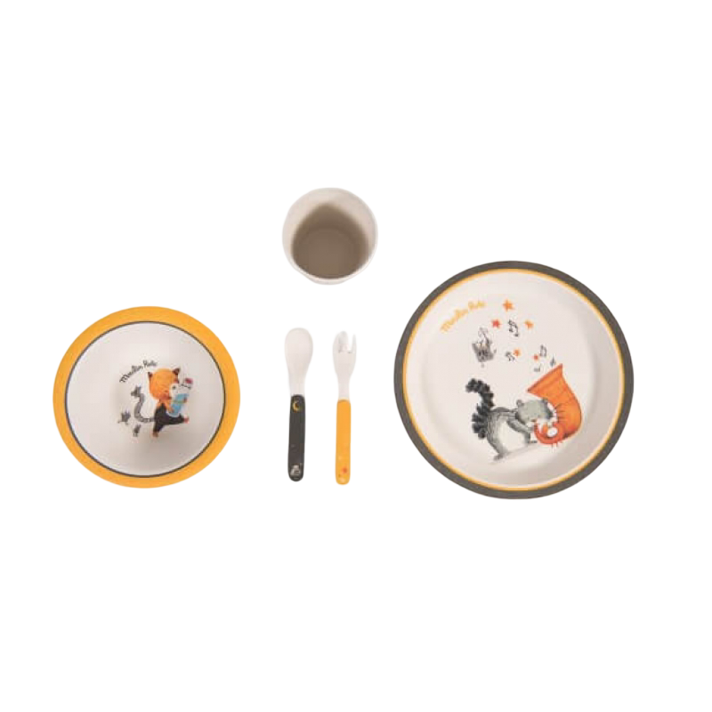 Moulin Roty Les Moustaches Baby Safe Bamboo Dish Set 27x7x24cm