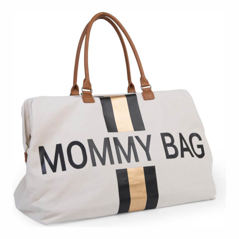 Childhome Mommy Nursery Bag - Off White Stripes Black/Gold