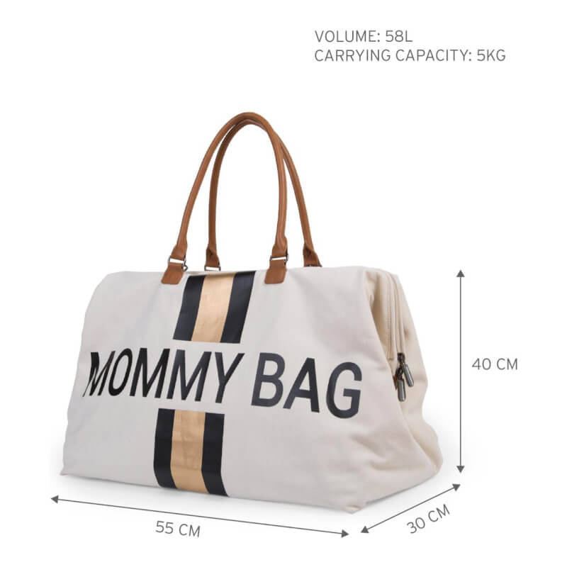 Childhome Mommy Nursery Bag - Off White Stripes Black/Gold