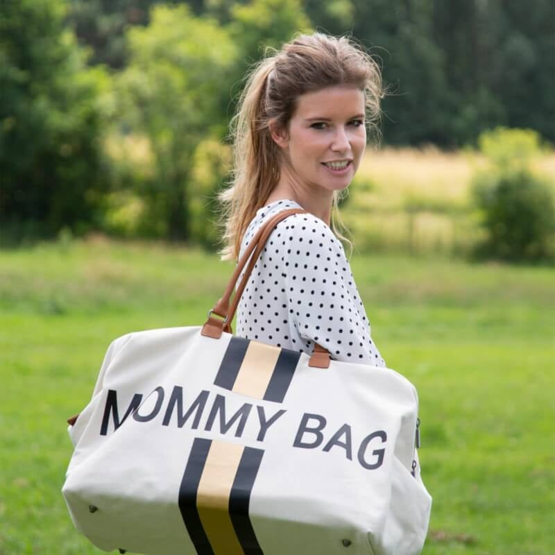 Childhome Mommy Nursery Bag - Off White Stripes Black/Gold