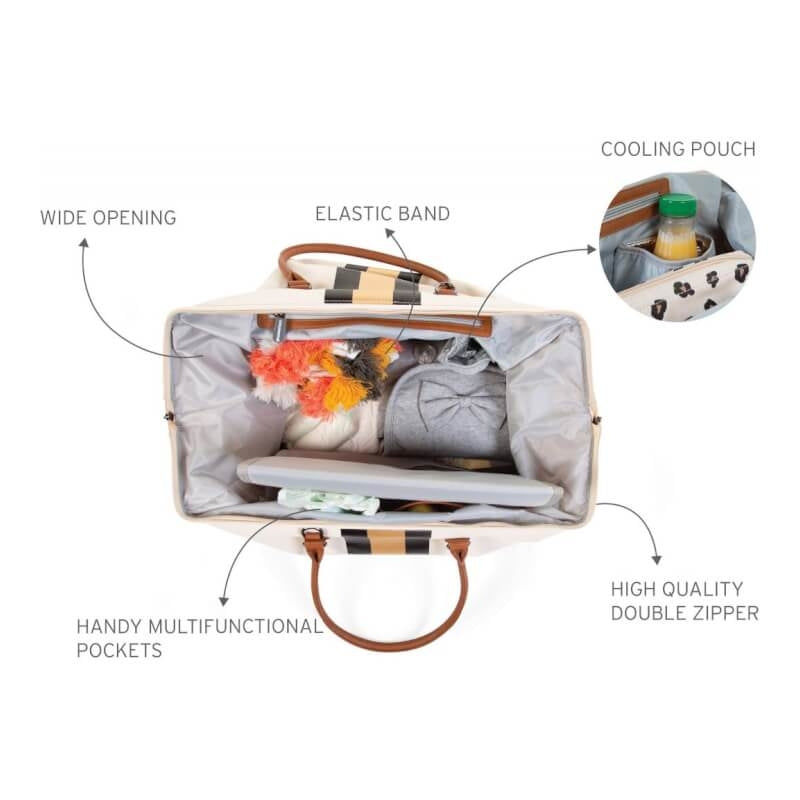 Childhome Mommy Nursery Bag - Off White Stripes Black/Gold