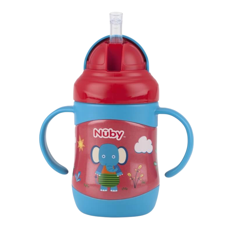 Nuby 1 Pk 7oz/220ml Twin Handle No Spill Printed Stainless Steel Clik-It Flip-It