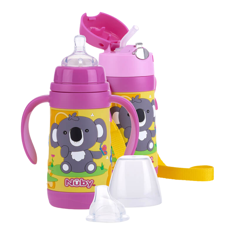 Nuby 3-Stage Stainless Steel Cup Set with 3D Sleeve 300ml