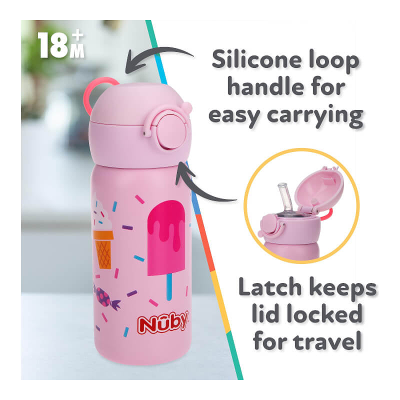 Nuby Stainless Steel Sport Bottle Spout with Push Button Cap 10oz/300ml