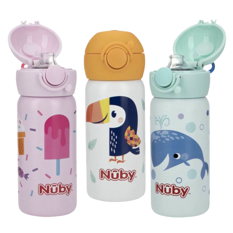 Nuby Stainless Steel Sport Bottle Spout with Push Button Cap 10oz/300ml