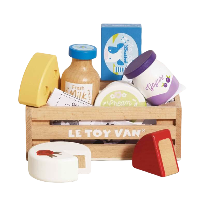 Le Toy Van Wooden Market Crate - Cheese & Dairy