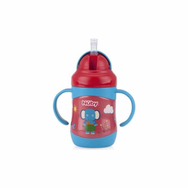 Nuby 1 Pk 7oz/220ml Twin Handle No Spill Printed Stainless Steel Clik-It Flip-It