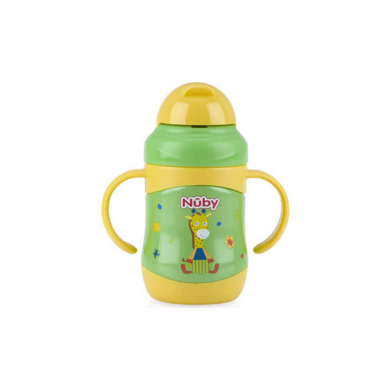 Nuby 1 Pk 7oz/220ml Twin Handle No Spill Printed Stainless Steel Clik-It Flip-It