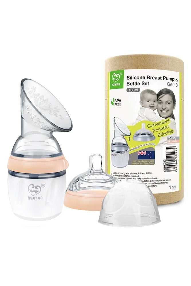 Haakaa Silicone Breast Pump & Bottle Top Set 160ml - Nude