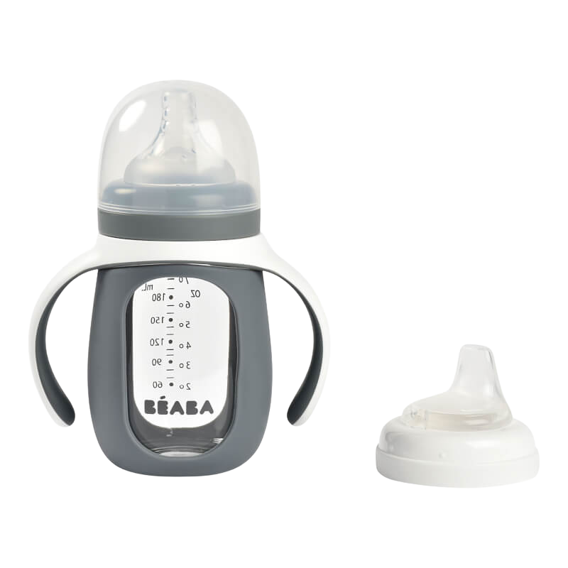 Beaba 2-in-1 Glass Learning Cup with Silicone Protective Sleeve 210ml
