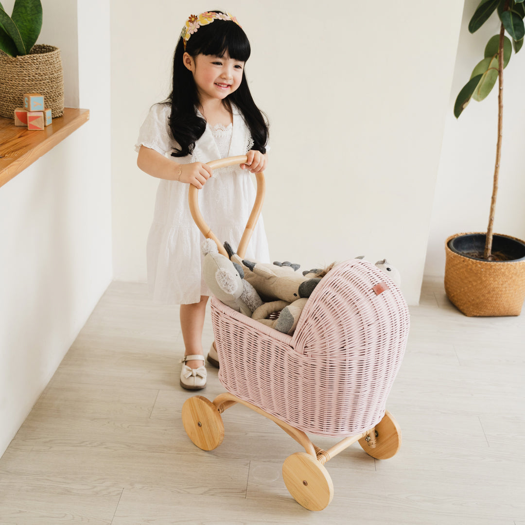 MOMIJI Colette Rattan Doll Stroller - Pink