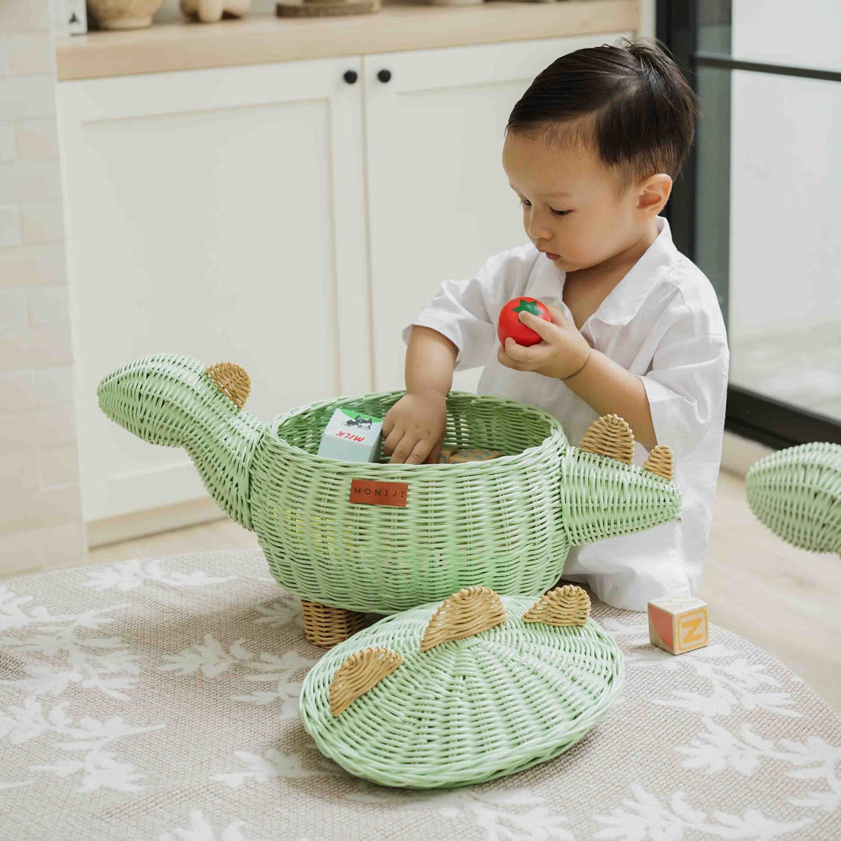 MOMIJI Dinosaur Storage Basket - Medium Mint Green