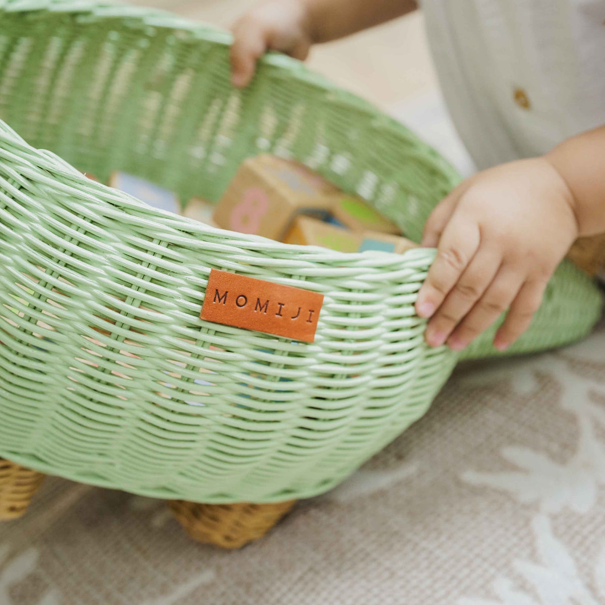 MOMIJI Dinosaur Storage Basket - Medium Mint Green