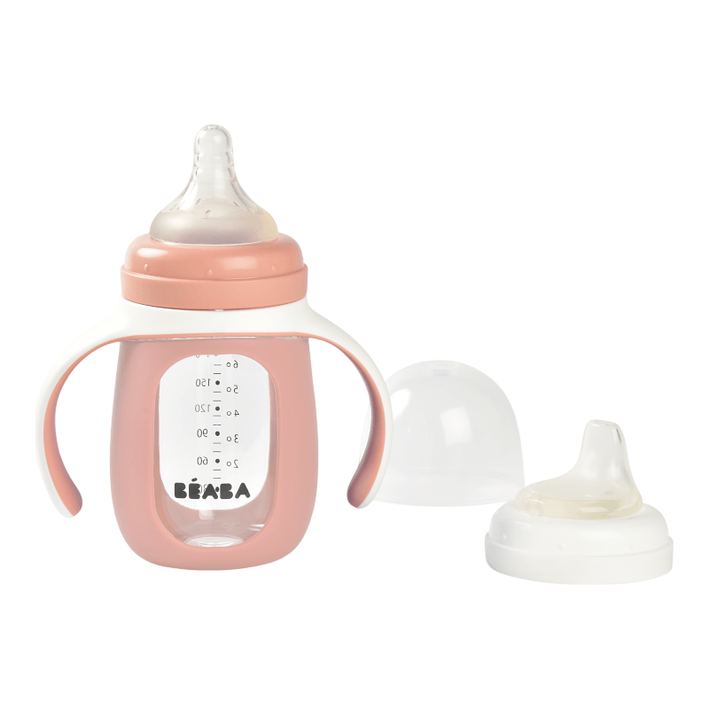 Beaba 2-in-1 Glass Learning Cup with Silicone Protective Sleeve 210ml