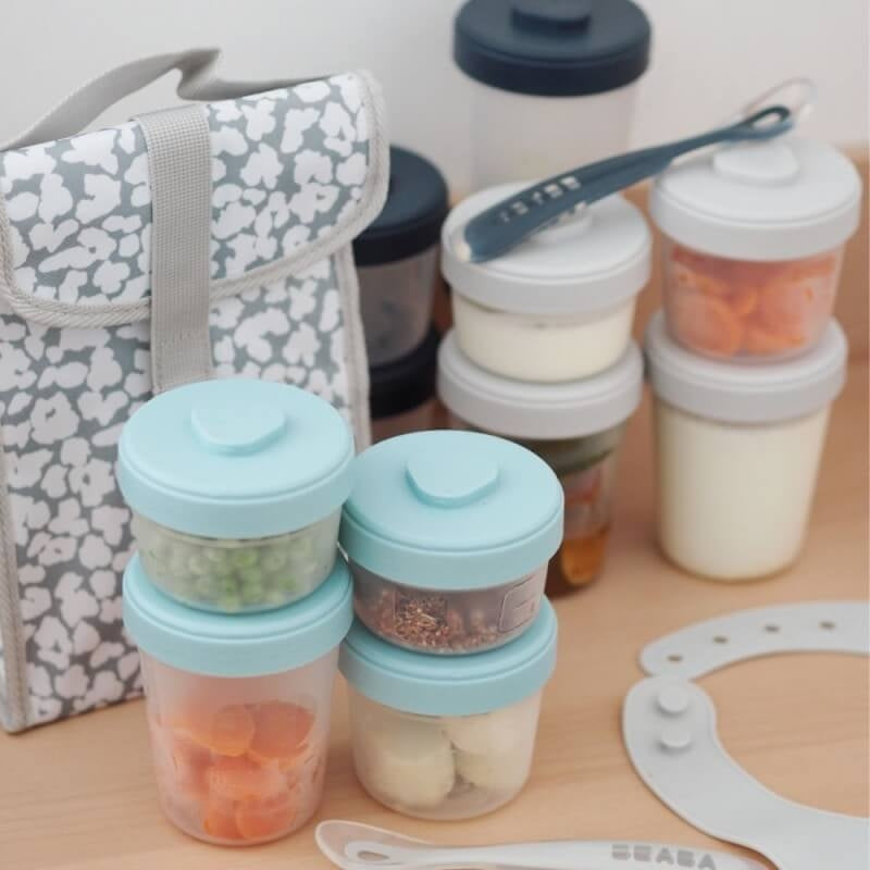 Beaba Expert Pack Meal & Food Storage Set - 12 Clip Portions + 2 Silicone Spoons - Storm