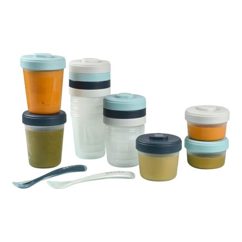 Beaba Expert Pack Meal & Food Storage Set - 12 Clip Portions + 2 Silicone Spoons - Storm