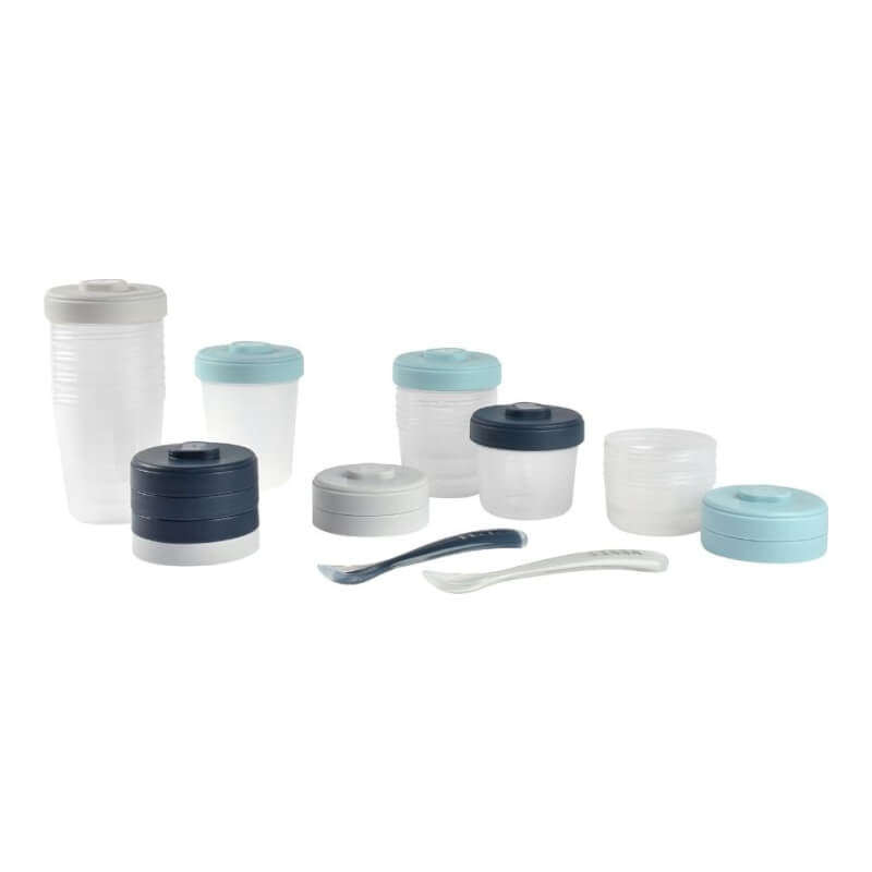 Beaba Expert Pack Meal & Food Storage Set - 12 Clip Portions + 2 Silicone Spoons - Storm