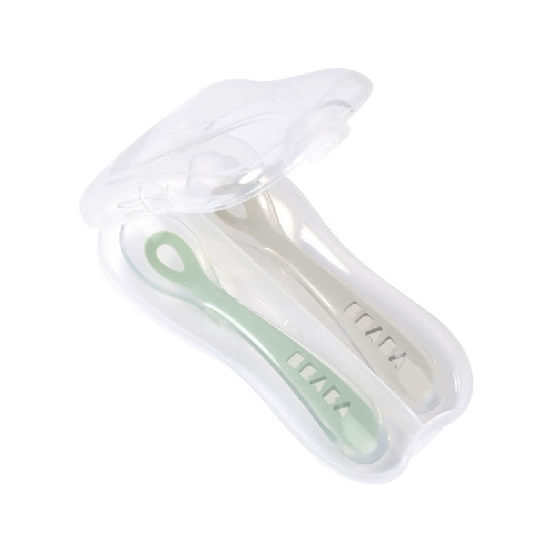 Beaba 2nd Stage Silicone Spoons 2 Pack - Velvet Grey/Sage Green