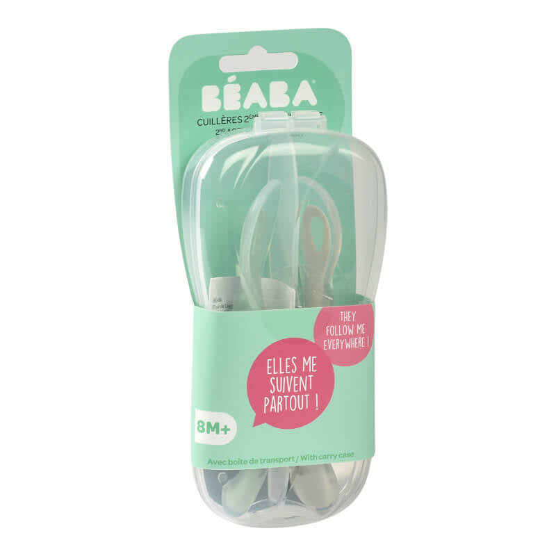 Beaba 2nd Stage Silicone Spoons 2 Pack - Velvet Grey/Sage Green