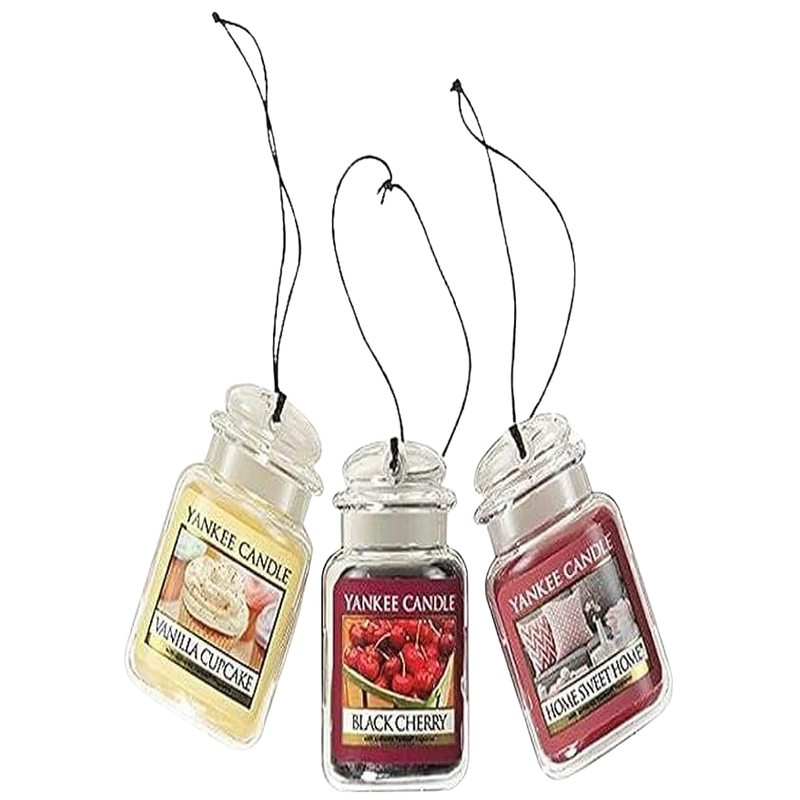 Yankee Candle Car Air Fresheners, Ultimate 3-pack Hanging Car Jar (Vanilla Cupcake / Black Cherry / Home Sweet Home)