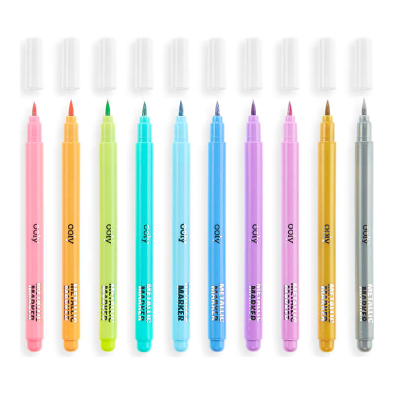 Ooly Color Lustre Metallic Colors Brush Markers - Set of 10