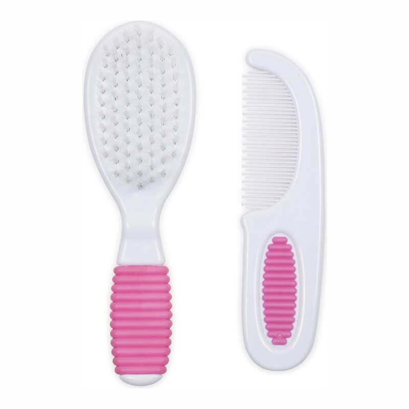 Nuby Comb and Brush - Pink Striped Hearts
