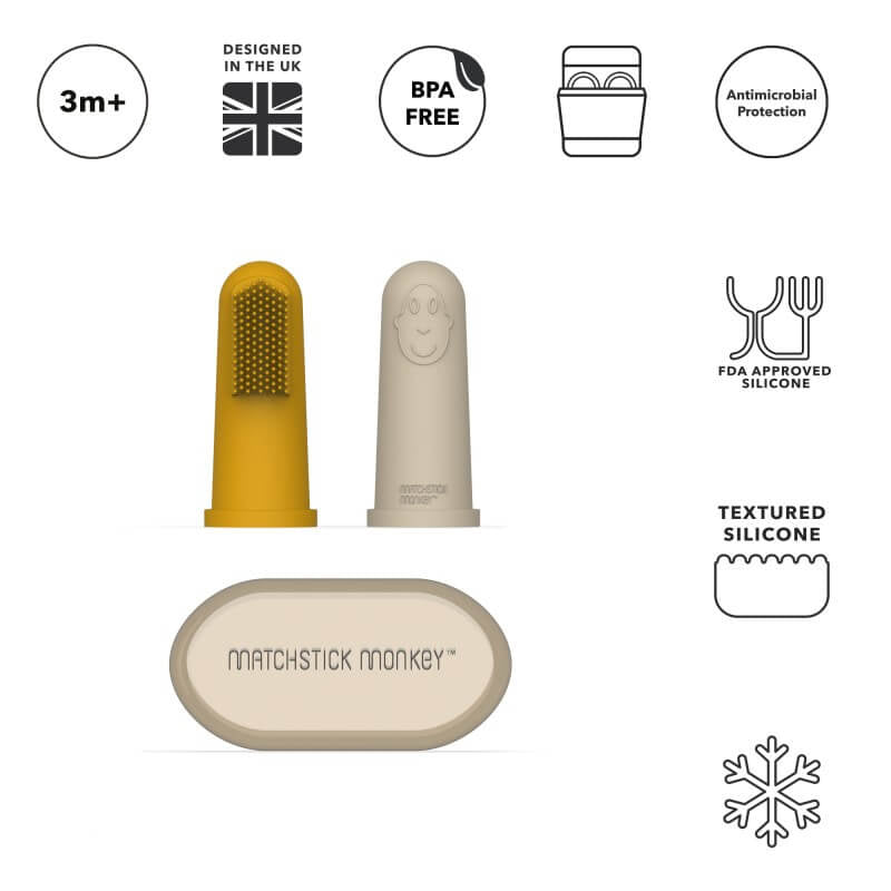 Matchstick Monkey Finger Toothbrush With Portable Case - Lion & Giraffe