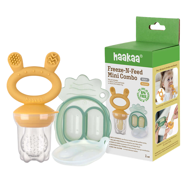 Haakaa Freeze-N-Feed Mini Combo - Mustard Feeder + Pea Green Tray
