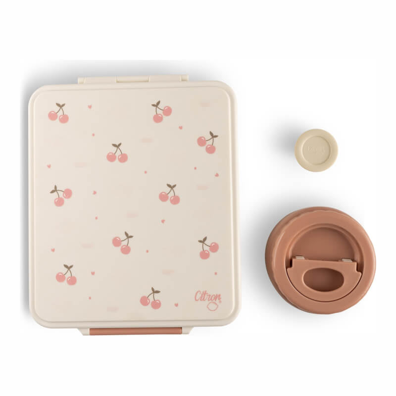 Citron Grand Lunch Box with 4 Compartments and Food Jar - Cherry