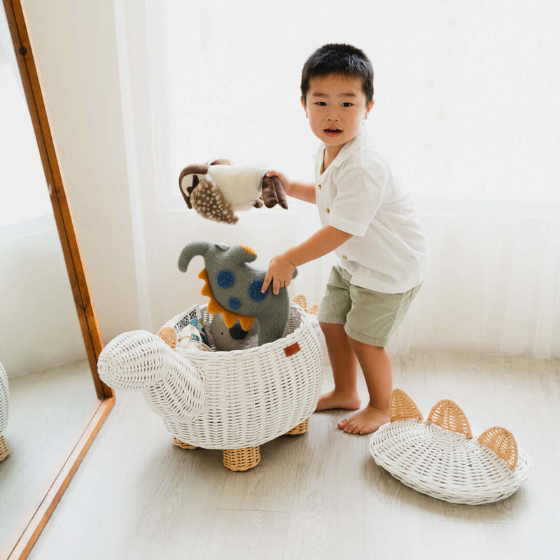 MOMIJI Handcrafted Rattan - Dinosaur Storage Basket (White)