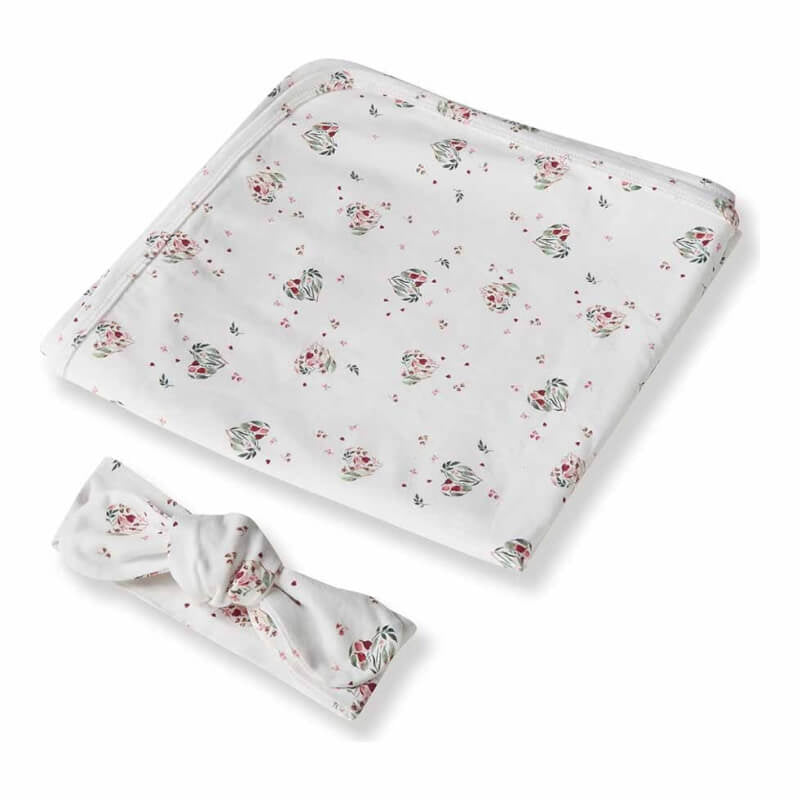 Snuggle Hunny Heart Organic Jersey Wrap & Topknot Set