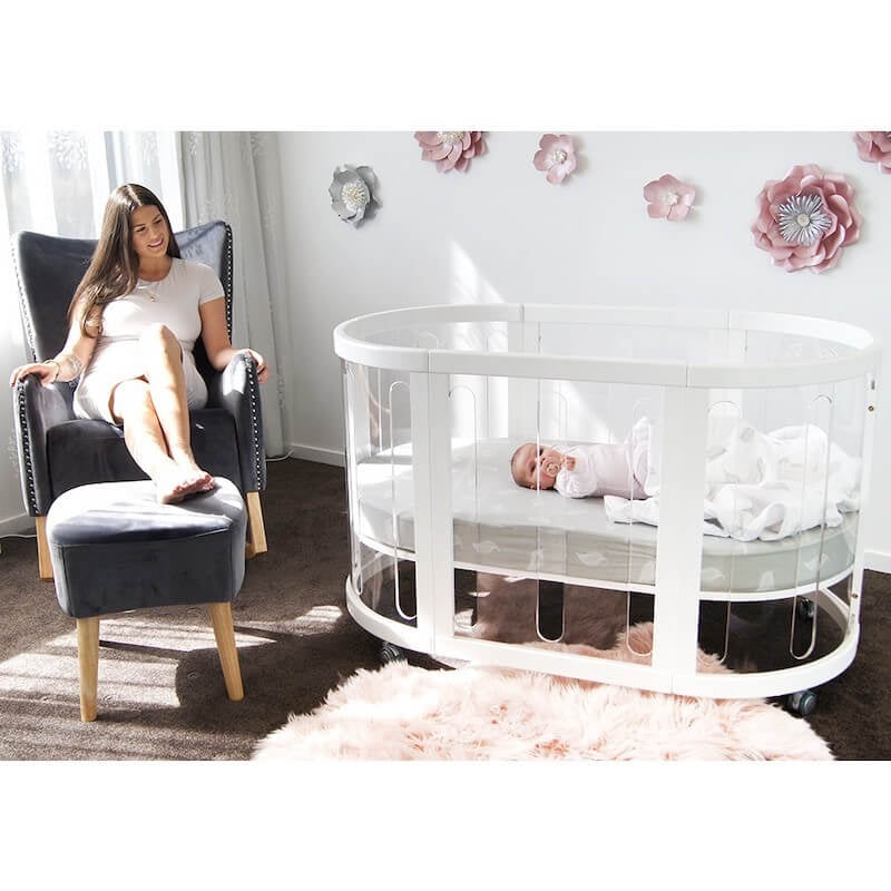 Babyhood Kaylula Sova Cot Clear with Mattress - White