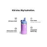 Hydro Flask Kids Wide Mouth Straw Lid with Boot Insulated Water Bottle - 12 Oz - Seaspray