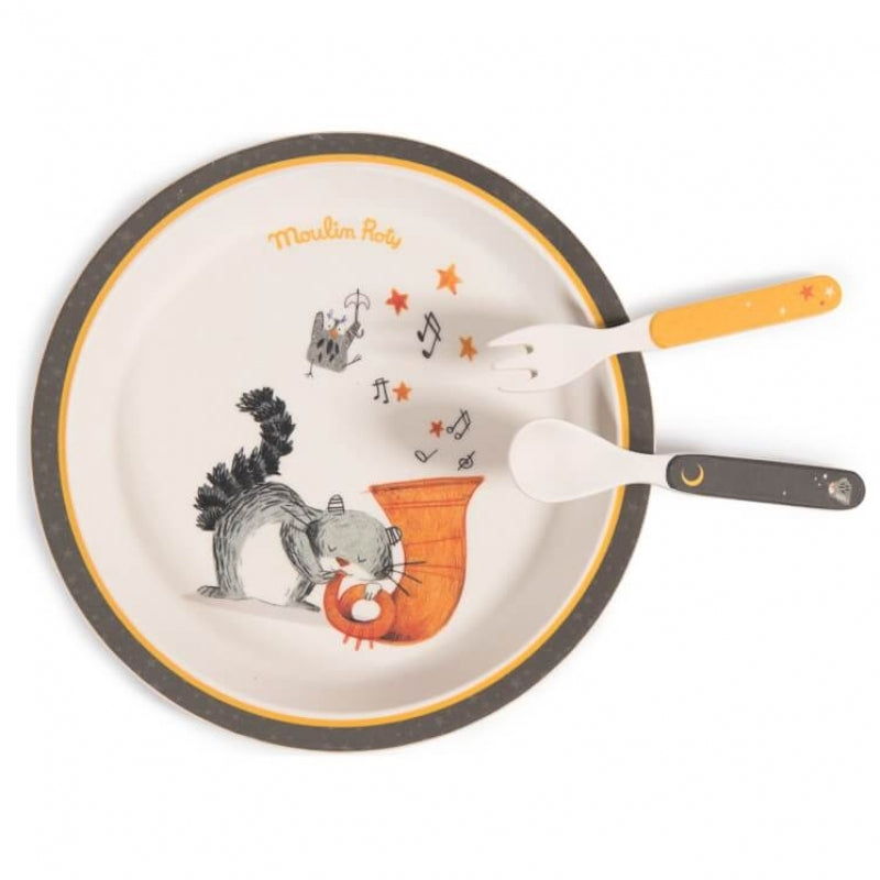 Moulin Roty Les Moustaches Baby Safe Bamboo Dish Set 27x7x24cm